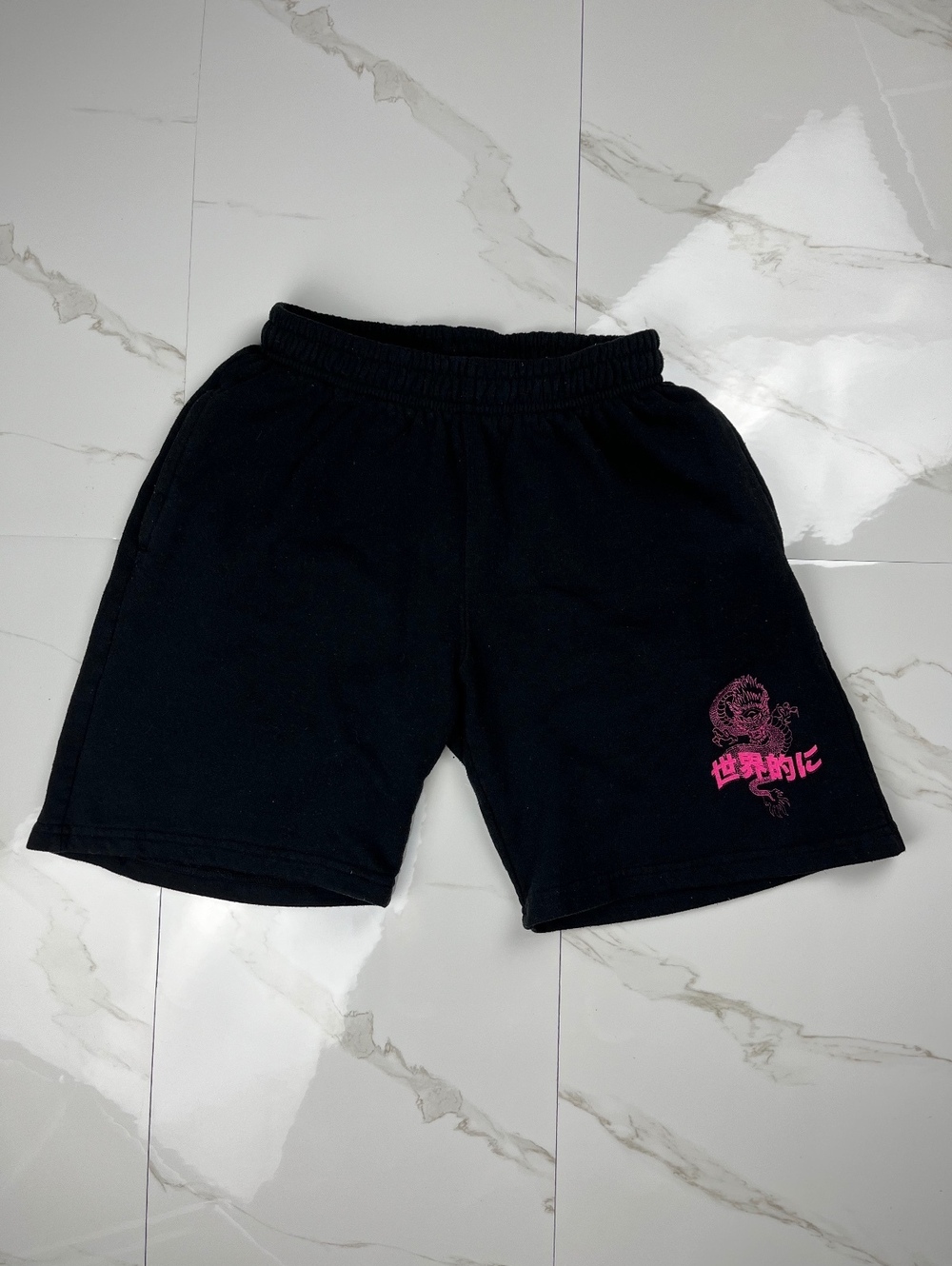 Black Shorts with Pink Dragon Graphic Size M Casual